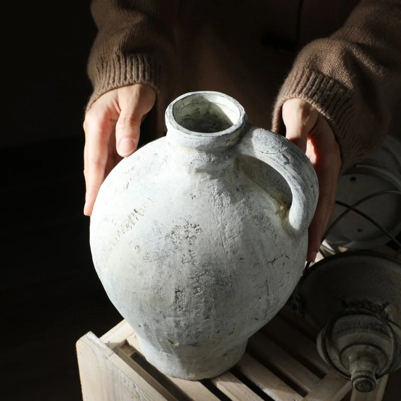 Havona Home Artisanal Distressed Ceramic Vase — close-up view of the design detail